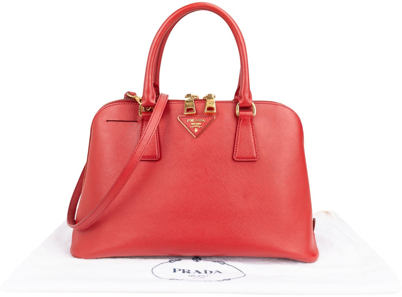 Prada Red Saffiano Leather Promenade Handbag