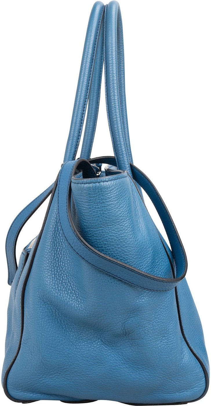 Prada Blue Vitello Daino Leather Shopping Luggage Handbag