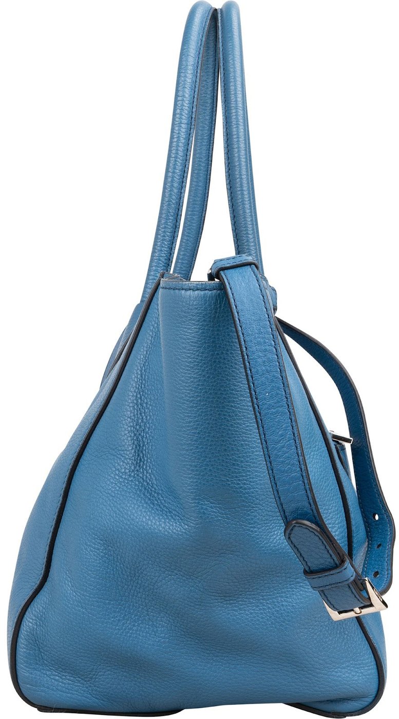Prada Blue Vitello Daino Leather Shopping Luggage Handbag