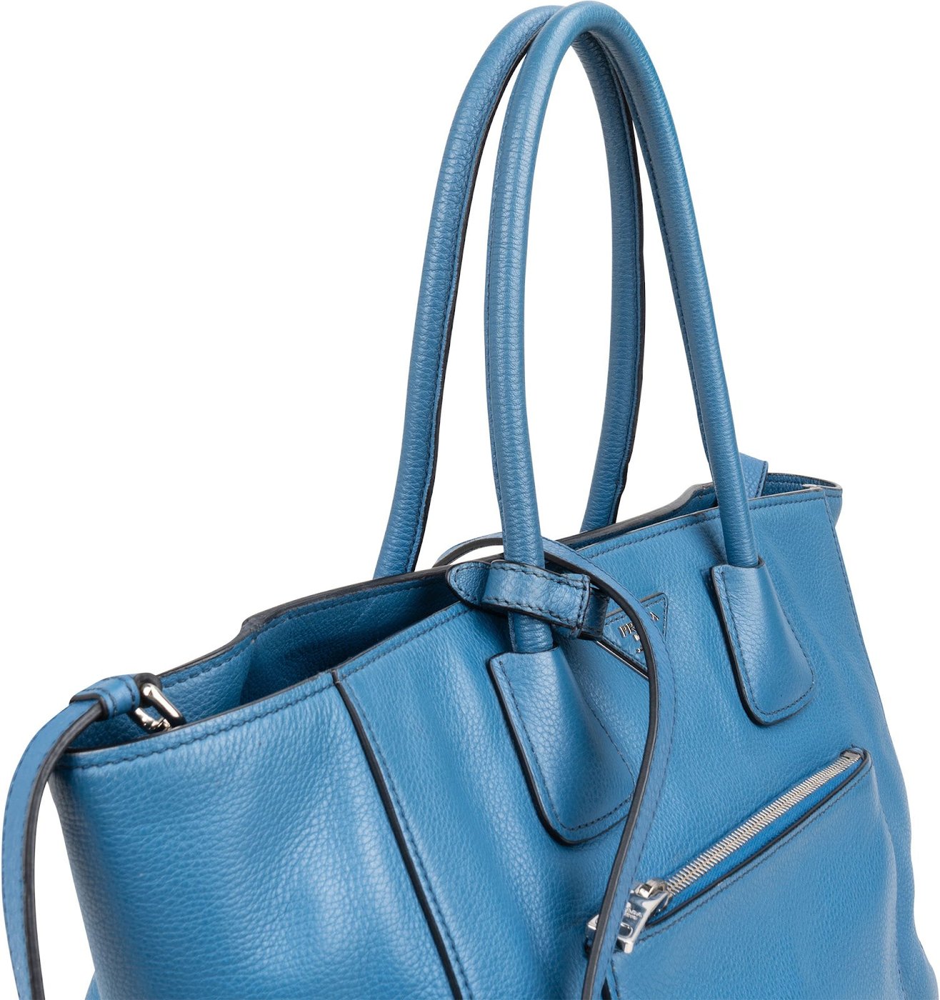 Prada Blue Vitello Daino Leather Shopping Luggage Handbag