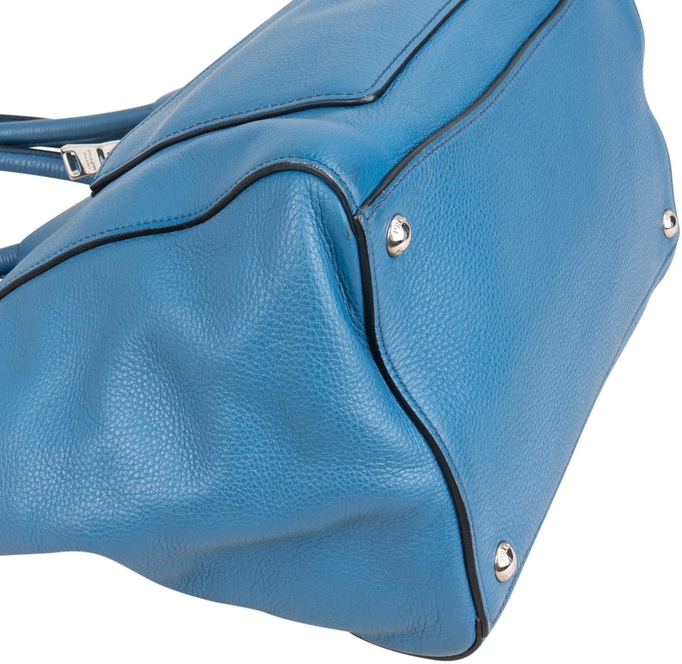 Prada Blue Vitello Daino Leather Shopping Luggage Handbag