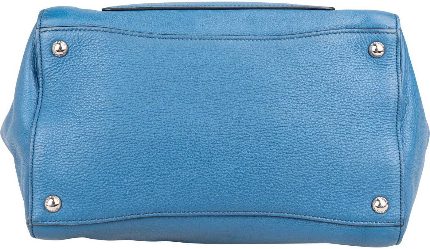 Prada Blue Vitello Daino Leather Shopping Luggage Handbag