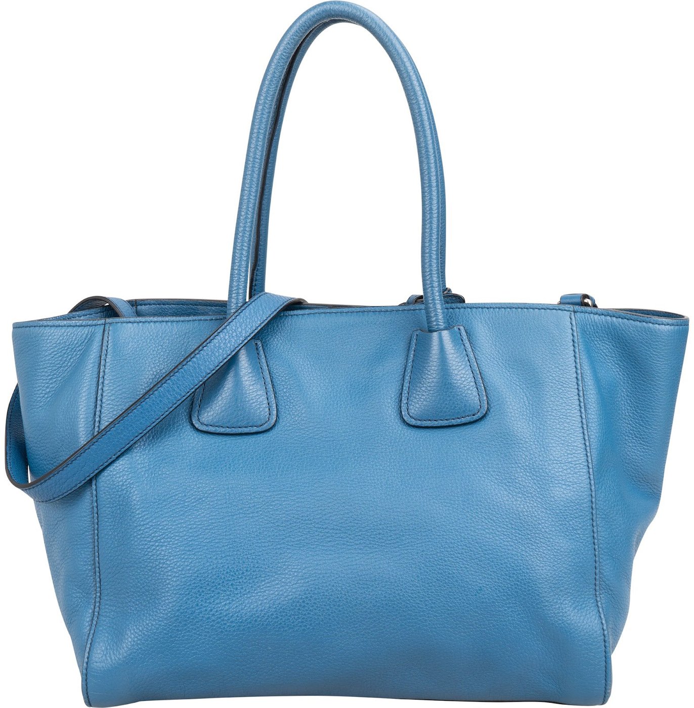 Prada Blue Vitello Daino Leather Shopping Luggage Handbag