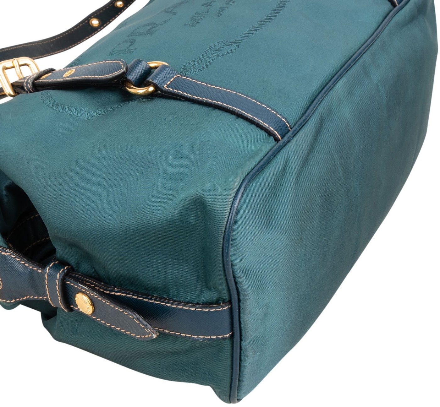 Prada Petrol Tessuto Ricamo Bowler Shoulder Bag