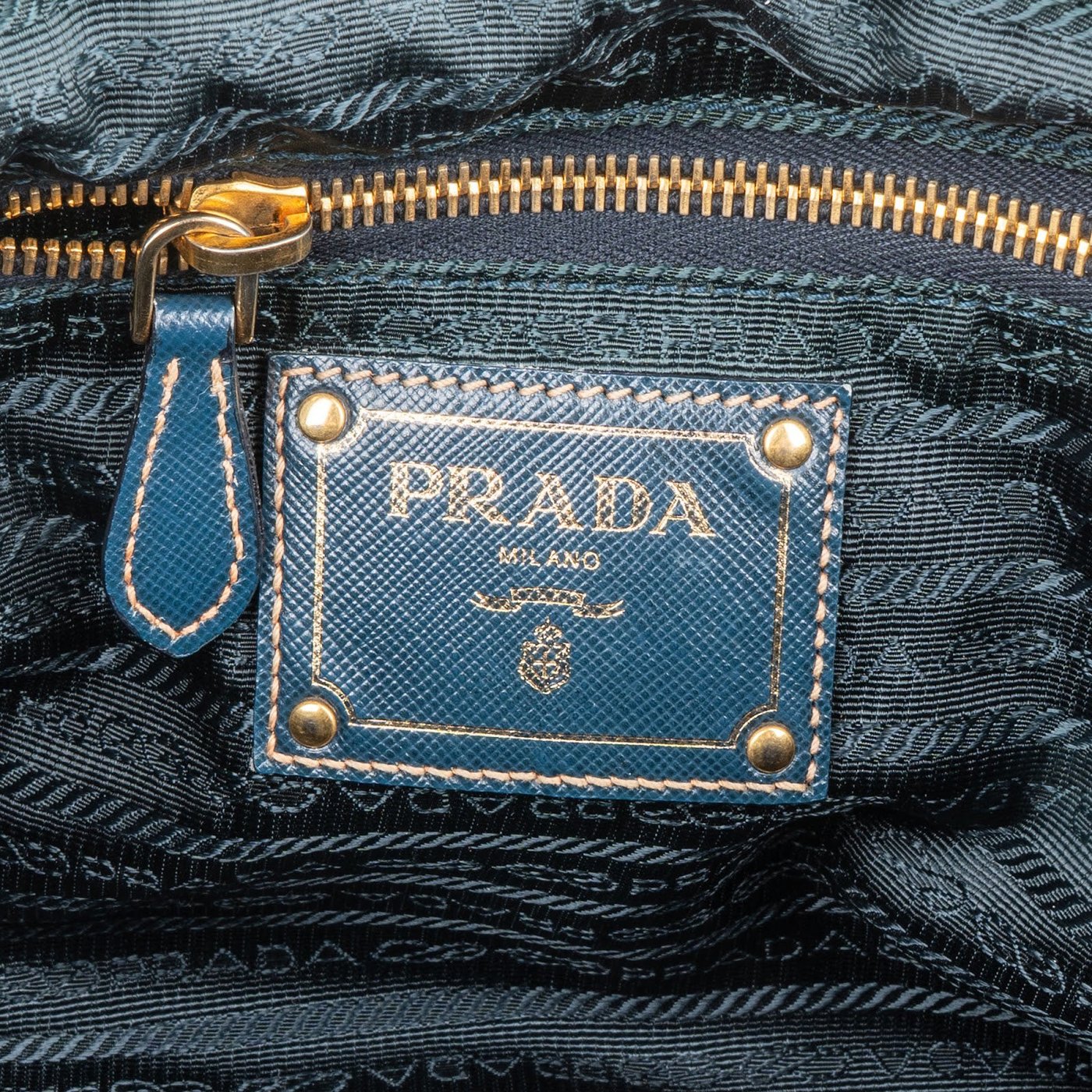 Prada Petrol Tessuto Ricamo Bowler Shoulder Bag