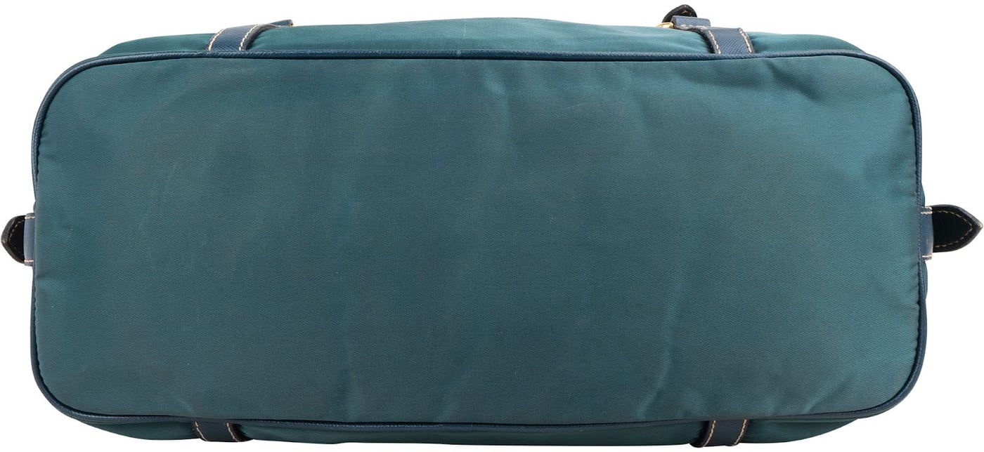 Prada Petrol Tessuto Ricamo Bowler Shoulder Bag