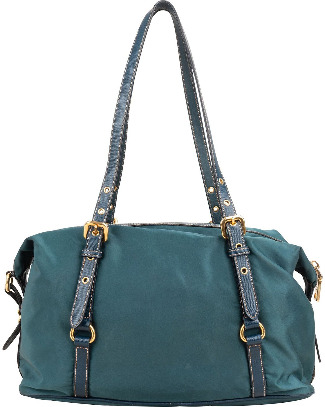 Prada Petrol Tessuto Ricamo Bowler Shoulder Bag