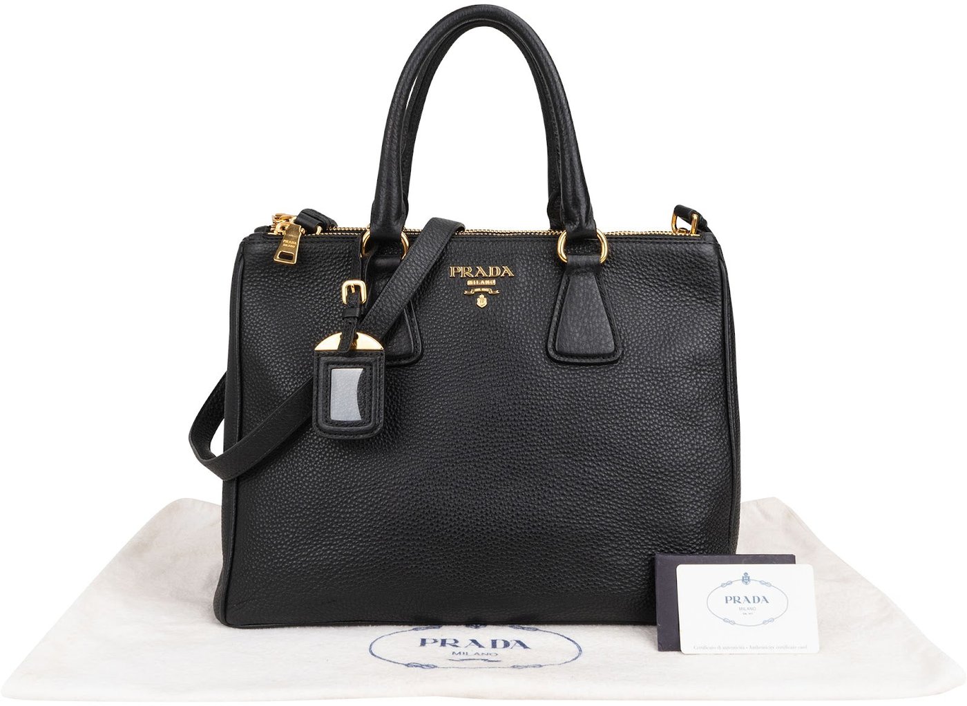 Prada Black Vitello Daino Leather Phenix Tote Handbag