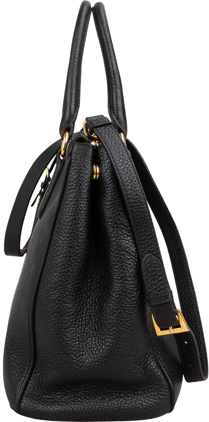 Prada Black Vitello Daino Leather Phenix Tote Handbag