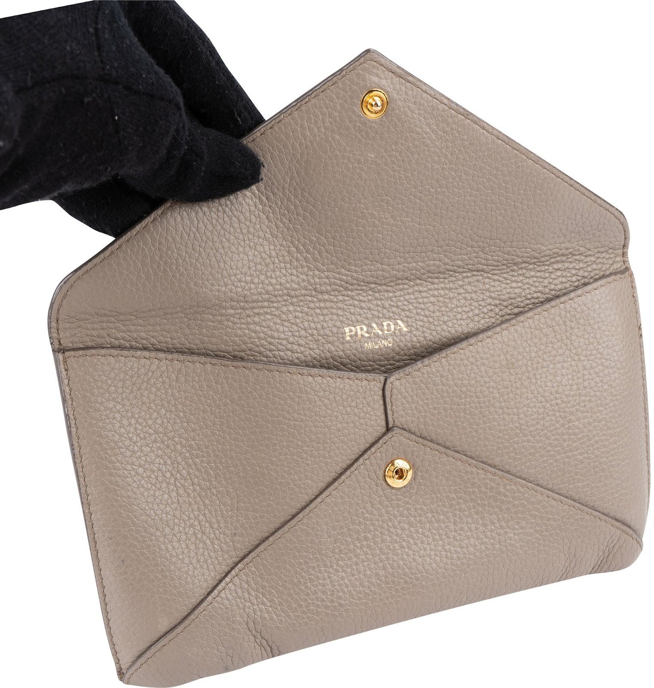 Prada Grey Vitello Grain Envelope Wallet Pouch