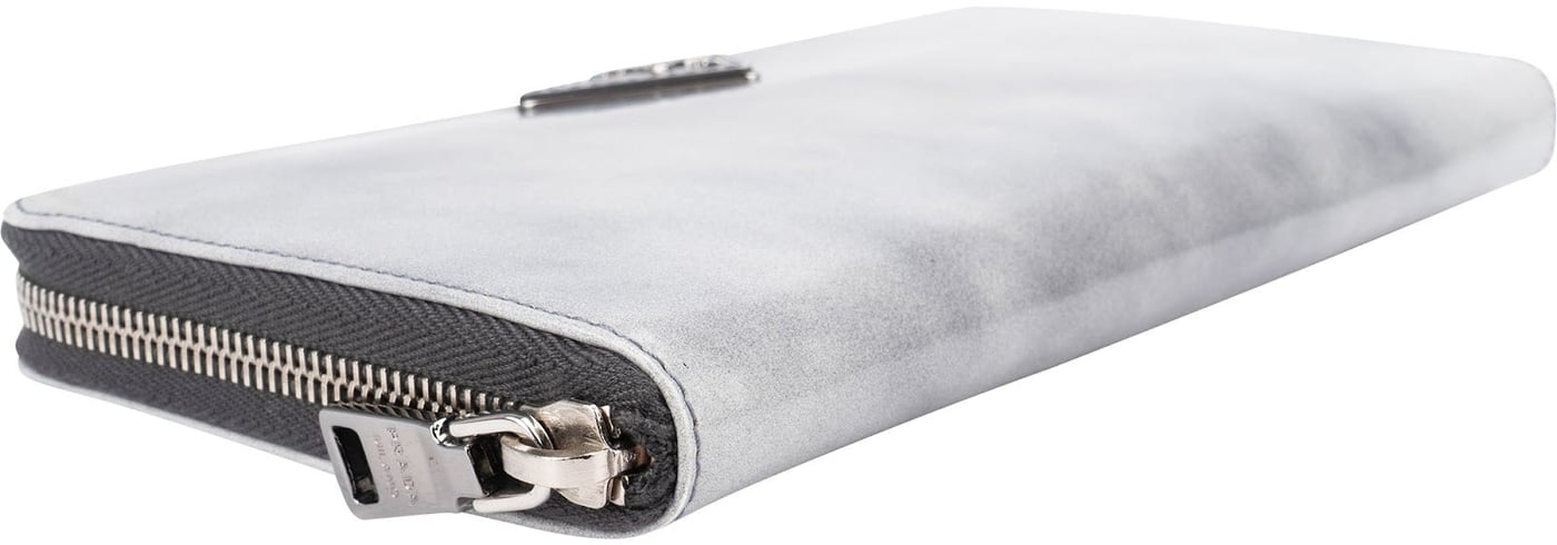 Prada Glossy Grigio Patent Leather Continental Zip Around Wallet 1M1253