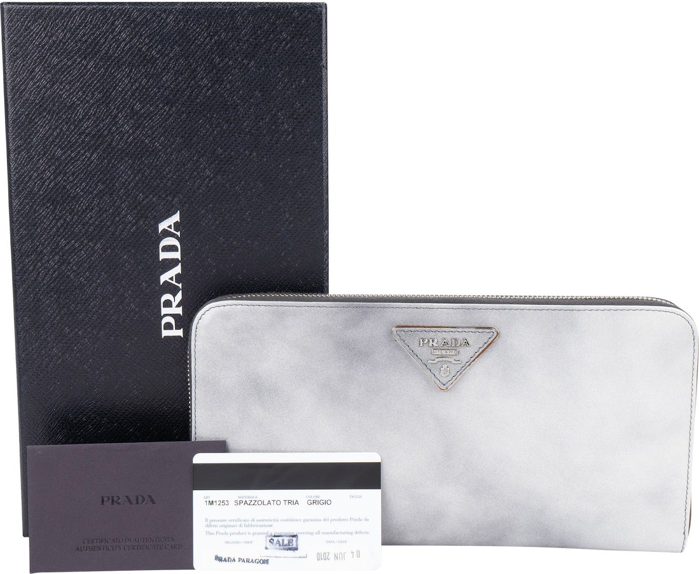 Prada Glossy Grigio Patent Leather Continental Zip Around Wallet 1M1253