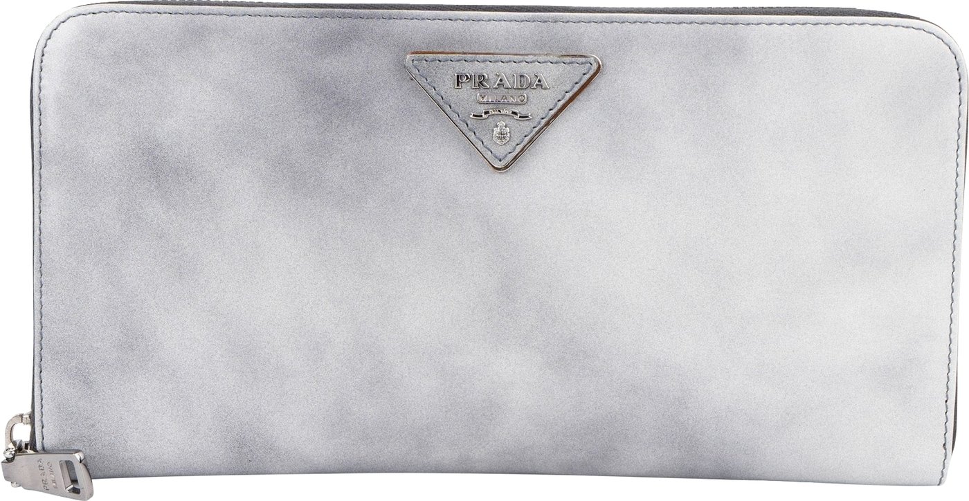 Prada Glossy Grigio Patent Leather Continental Zip Around Wallet 1M1253
