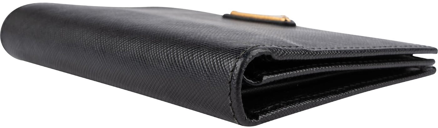 Prada Black Saffiano Leather Triangle Trifold Wallet