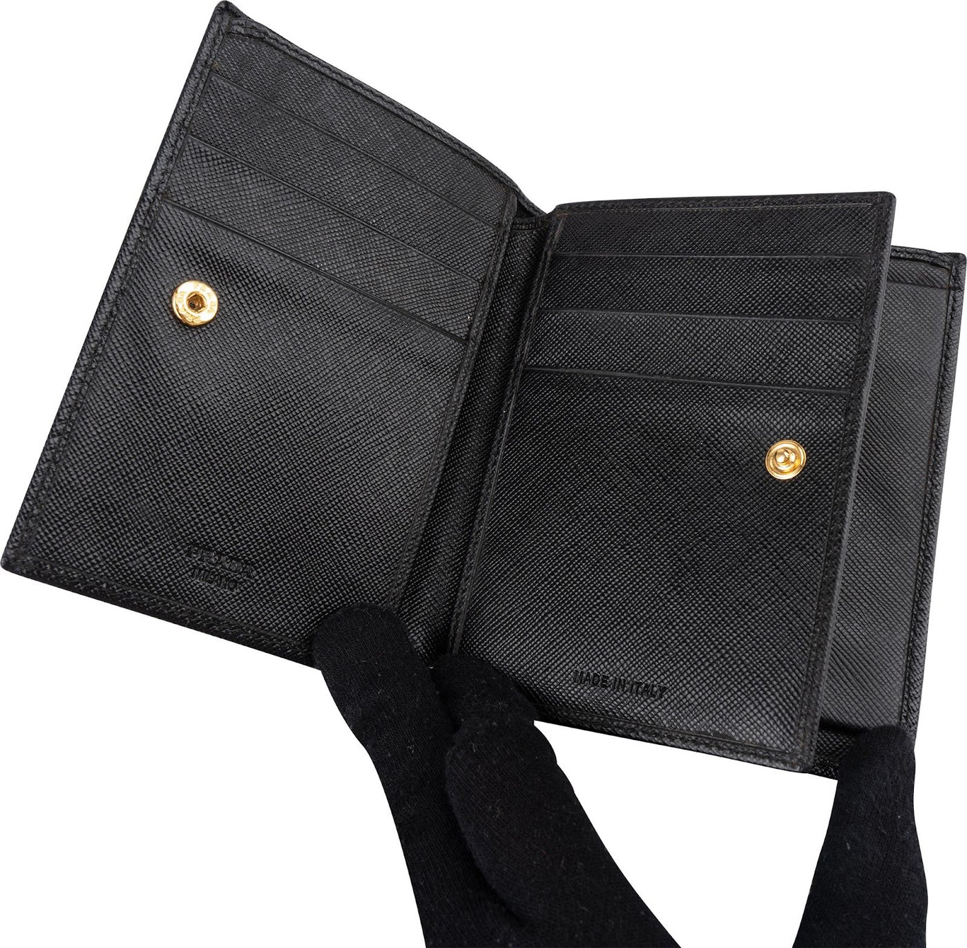 Prada Black Saffiano Leather Triangle Trifold Wallet