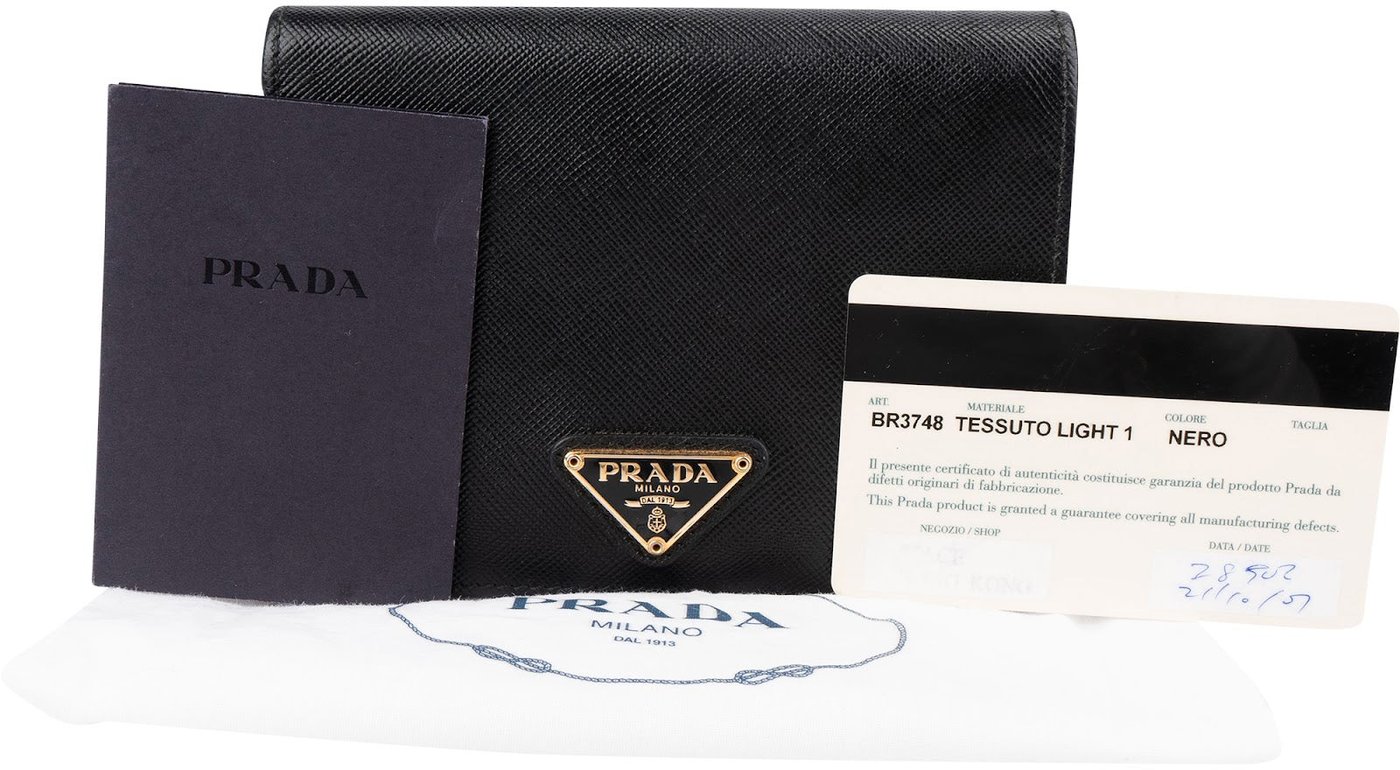 Prada Black Saffiano Leather Triangle Trifold Wallet