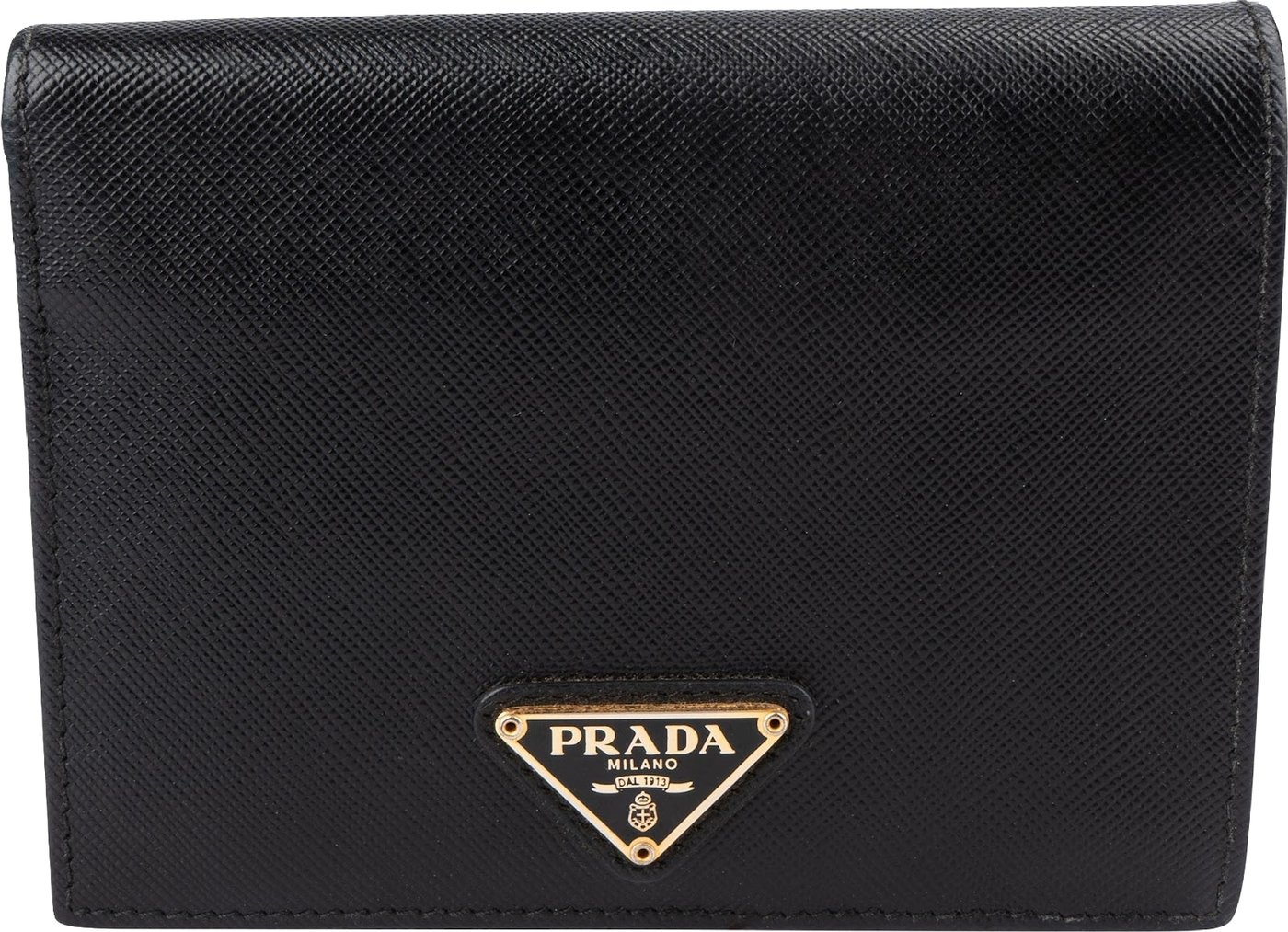 Prada Black Saffiano Leather Triangle Trifold Wallet
