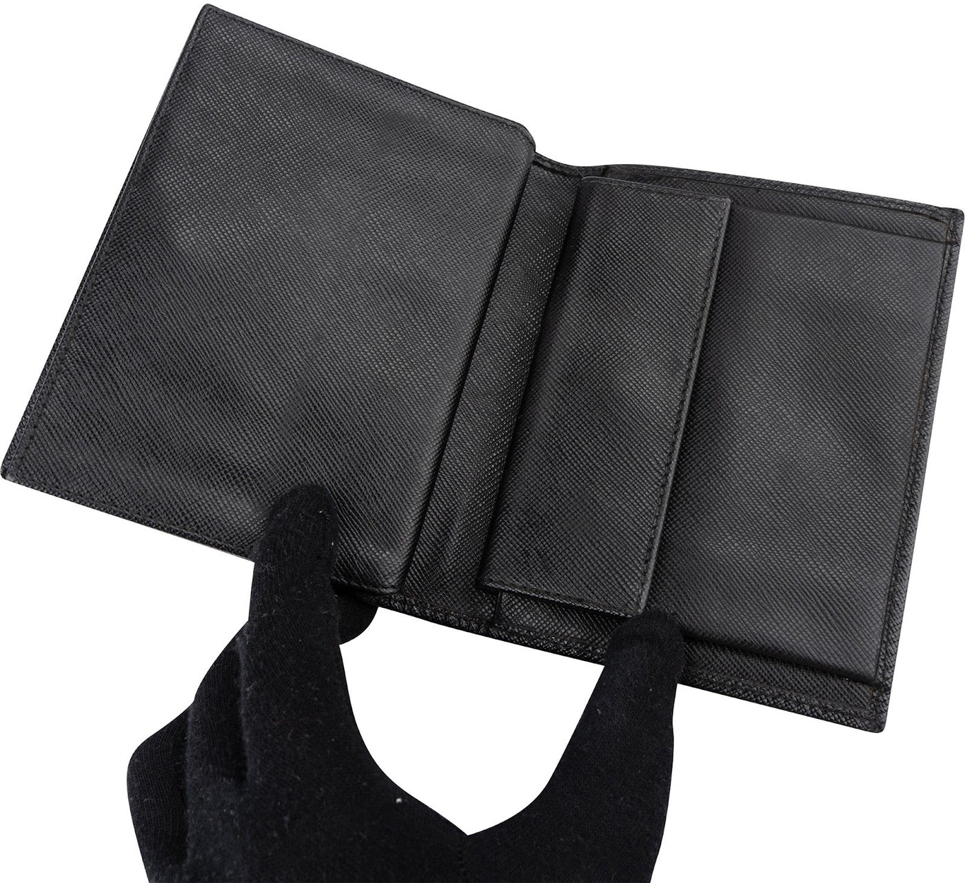 Prada Black Saffiano Leather Triangle Trifold Wallet