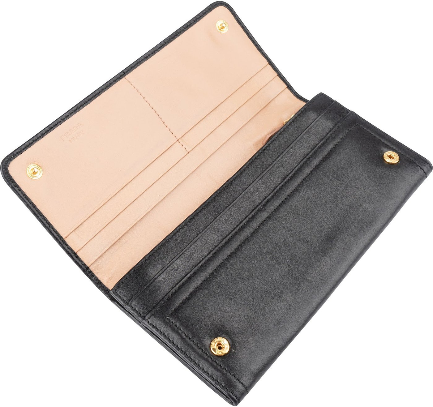 Prada Black Soft Leather Long Flap Wallet