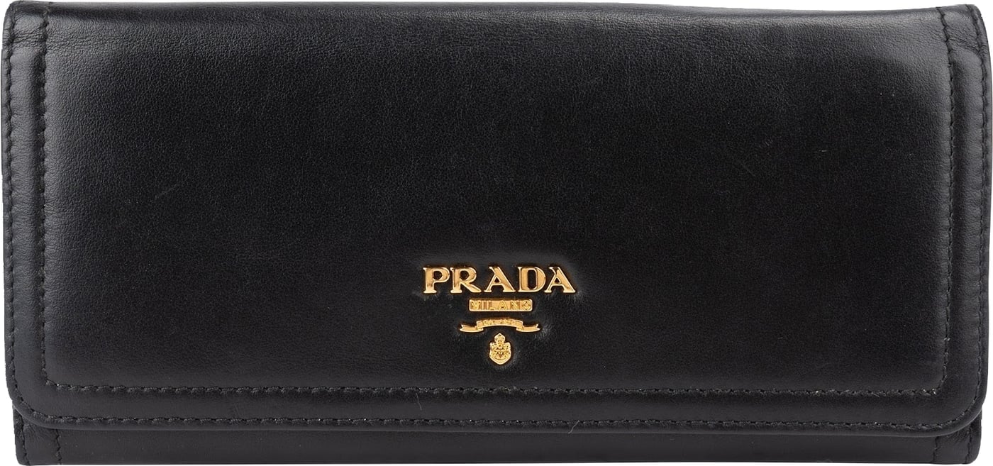 Prada Black Soft Leather Long Flap Wallet