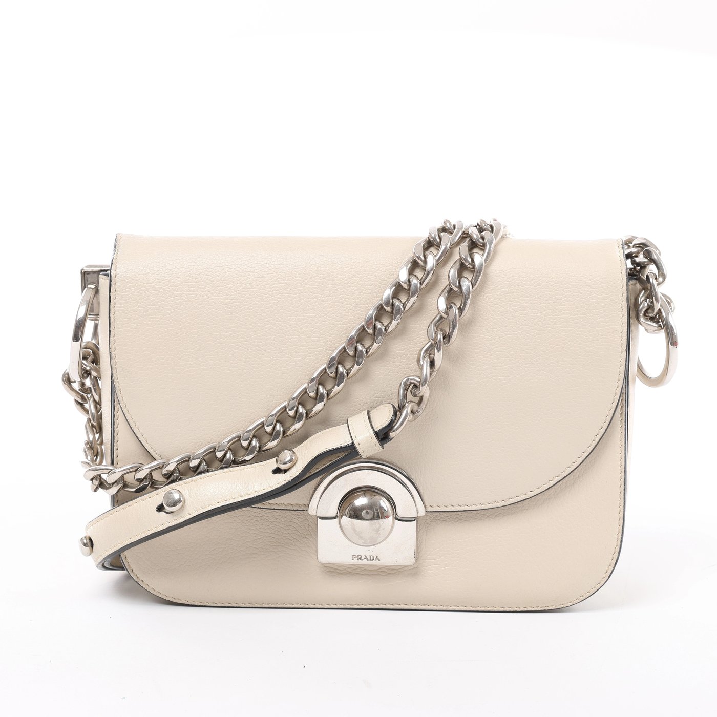 Prada Arcade Glace Leather Chain Crossbody Bag in White