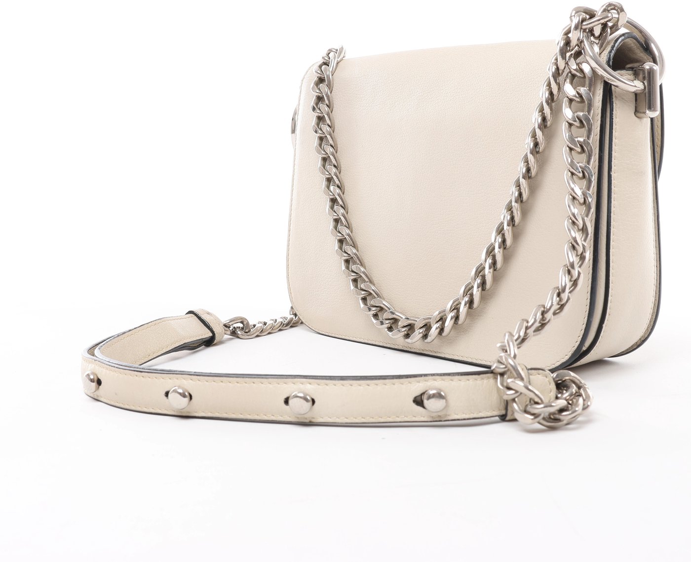 Prada Arcade Glace Leather Chain Crossbody Bag in White