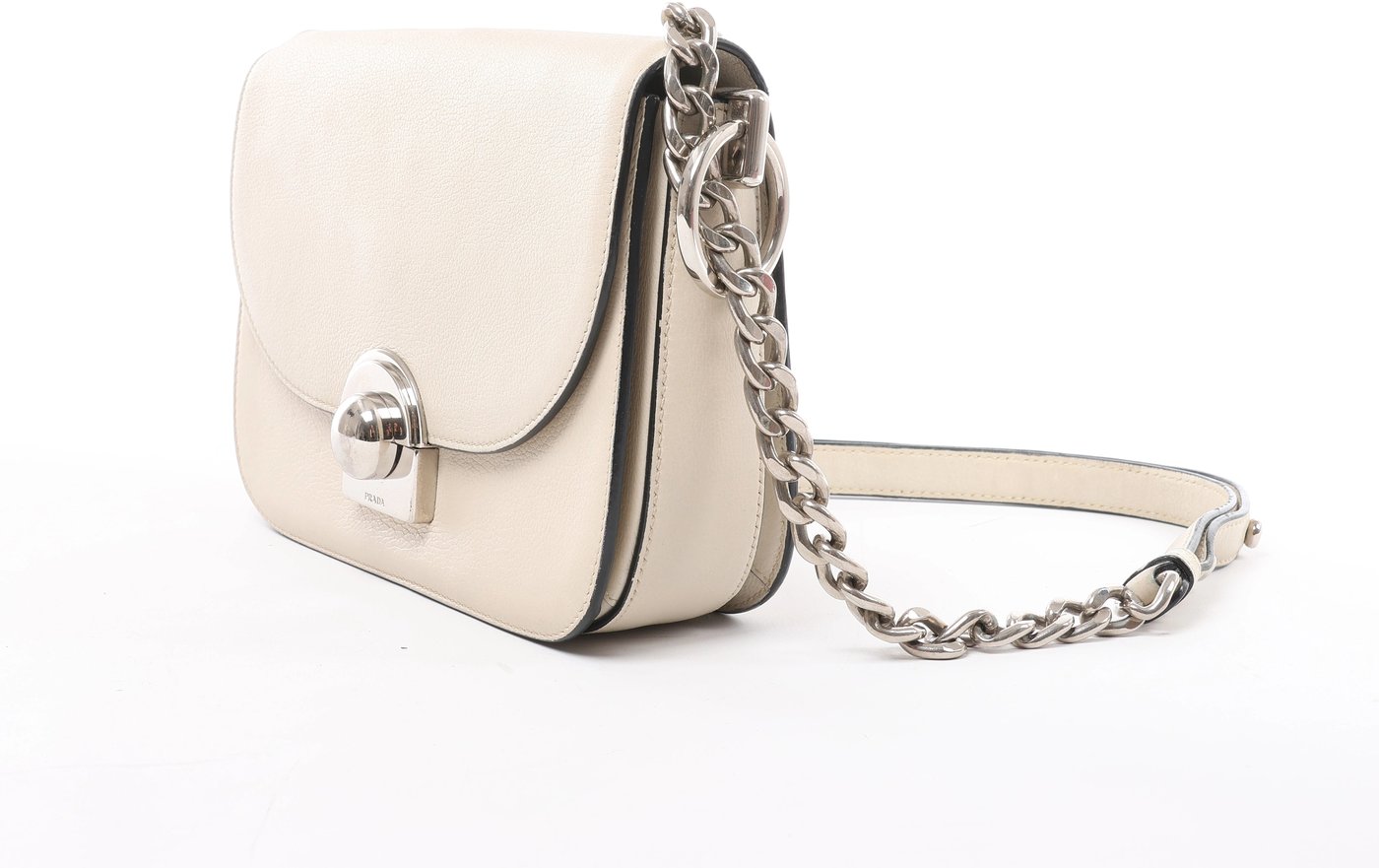 Prada Arcade Glace Leather Chain Crossbody Bag in White