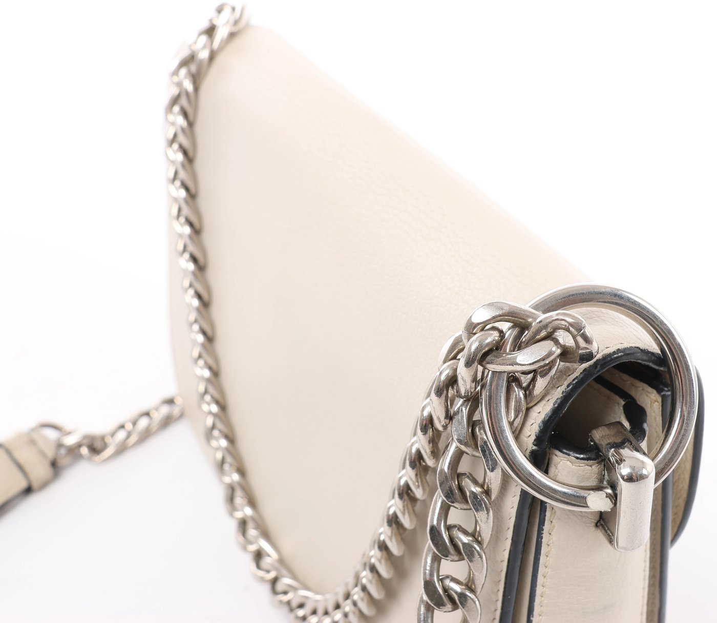 Prada Arcade Glace Leather Chain Crossbody Bag in White