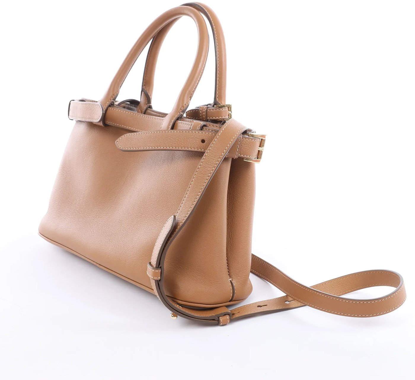 Prada Buckle Soft Grain Leather Small 2Way Handbag in Brown 1BA418