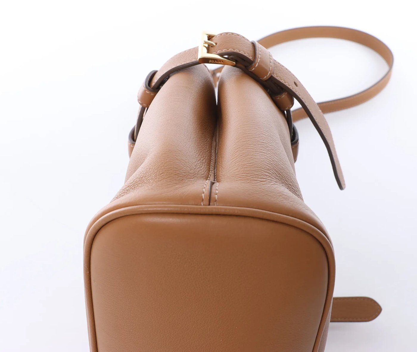 Prada Buckle Soft Grain Leather Small 2Way Handbag in Brown 1BA418