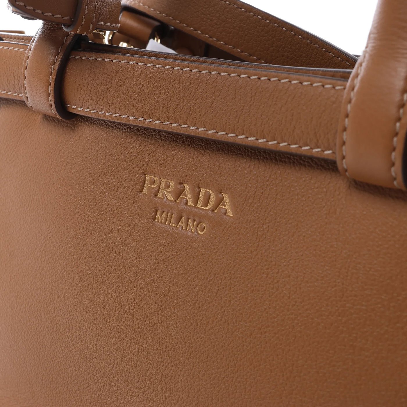 Prada Buckle Soft Grain Leather Small 2Way Handbag in Brown 1BA418