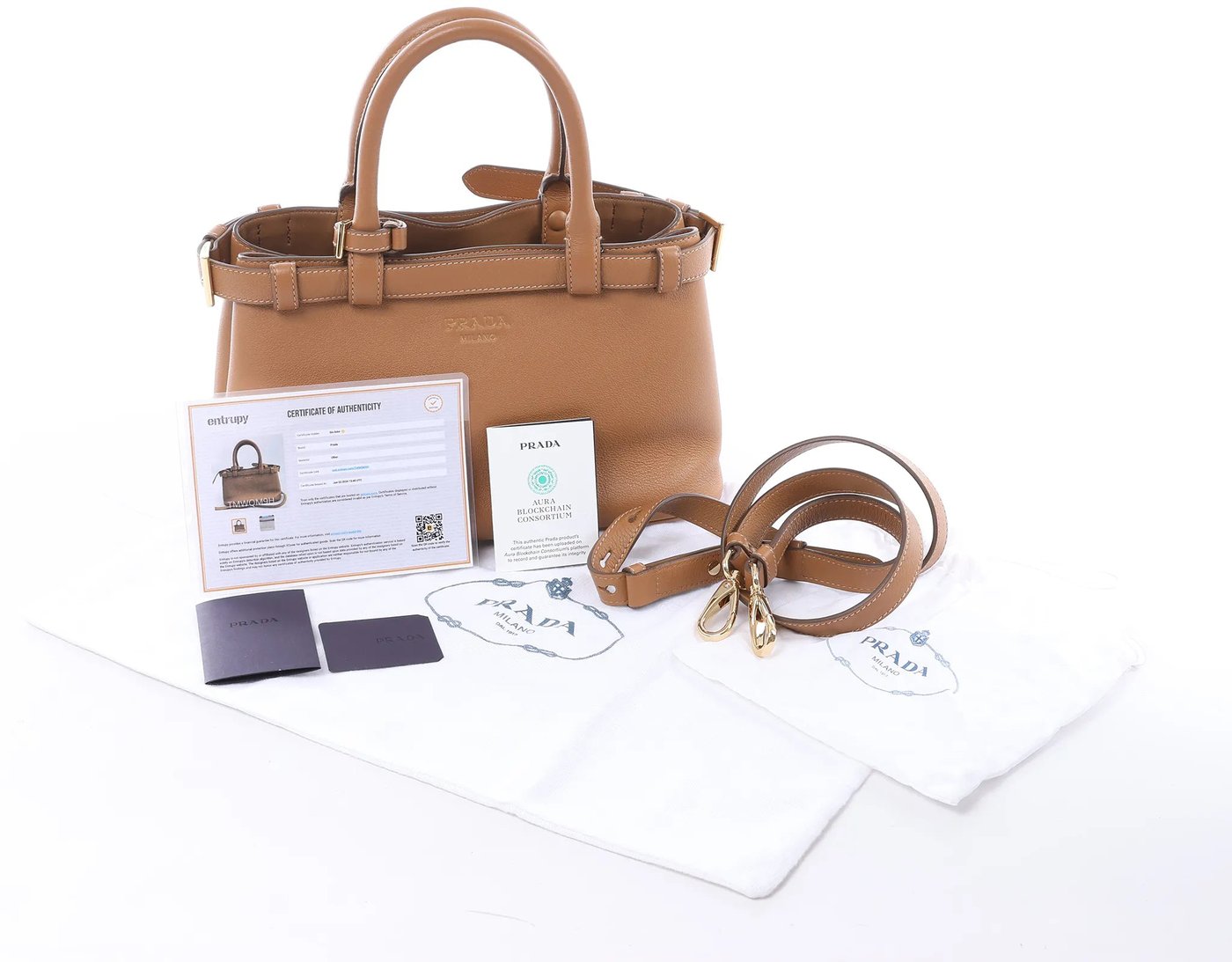 Prada Buckle Soft Grain Leather Small 2Way Handbag in Brown 1BA418