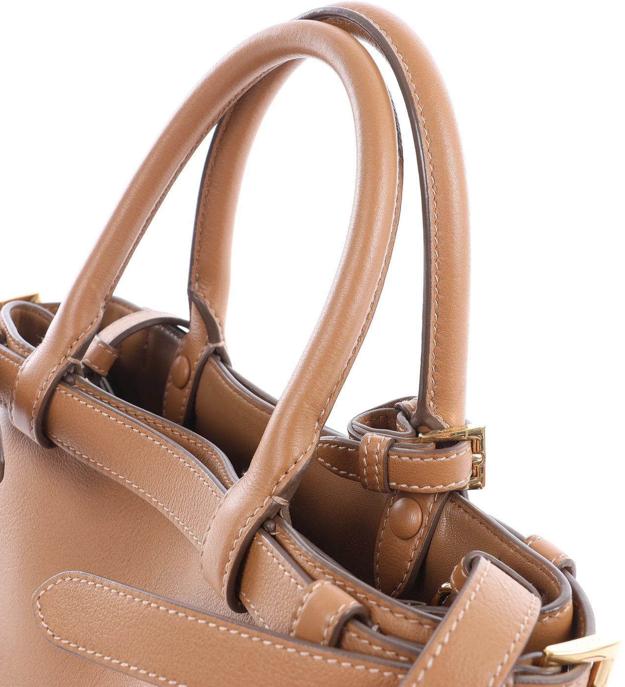 Prada Buckle Soft Grain Leather Small 2Way Handbag in Brown 1BA418