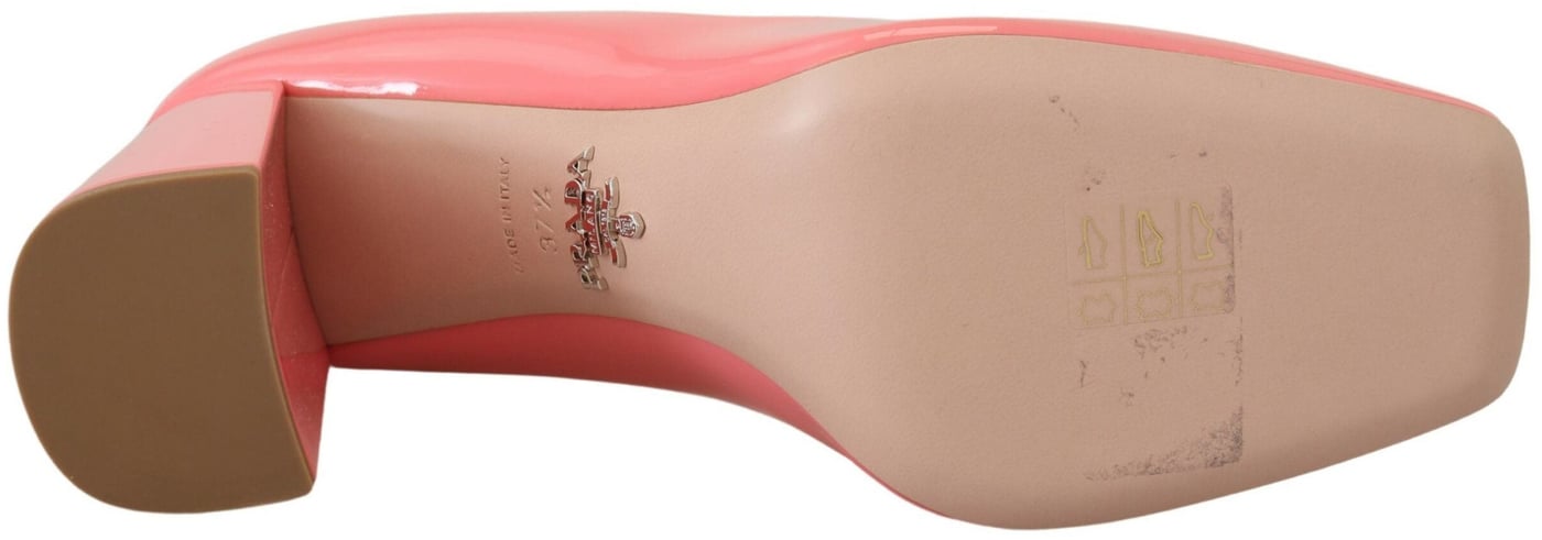 Prada Pink Patent Leather Block Heels Pumps Classic