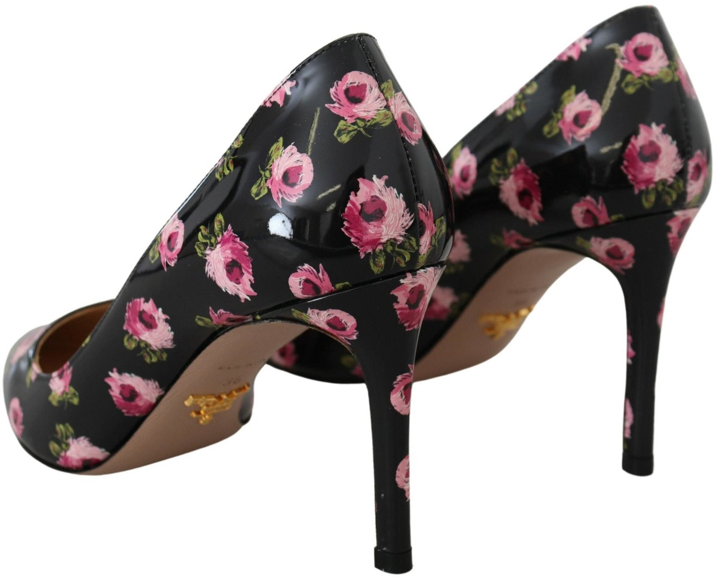 Prada Black Leather Floral Heels Stilettos Pumps