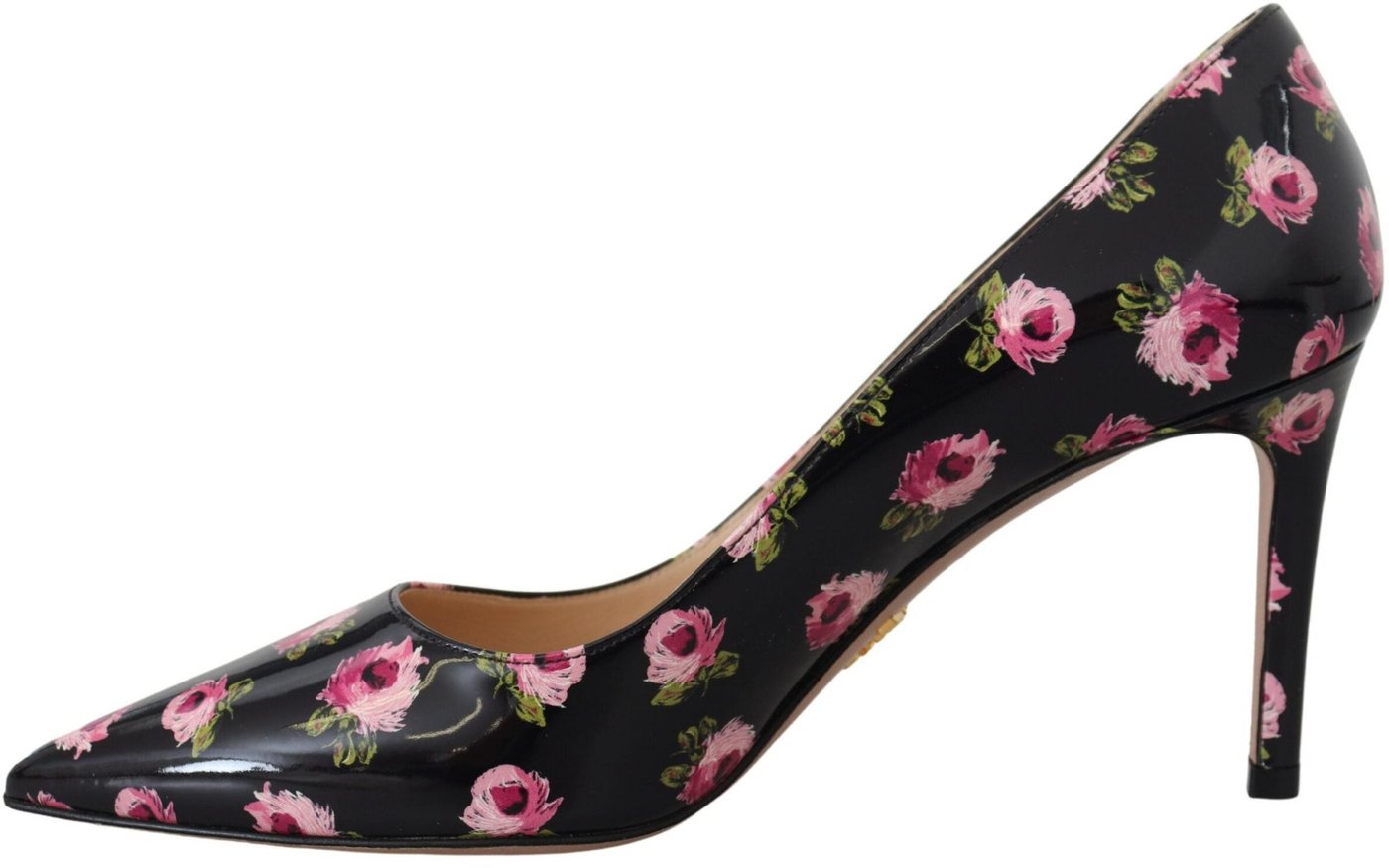 Prada Black Leather Floral Heels Stilettos Pumps
