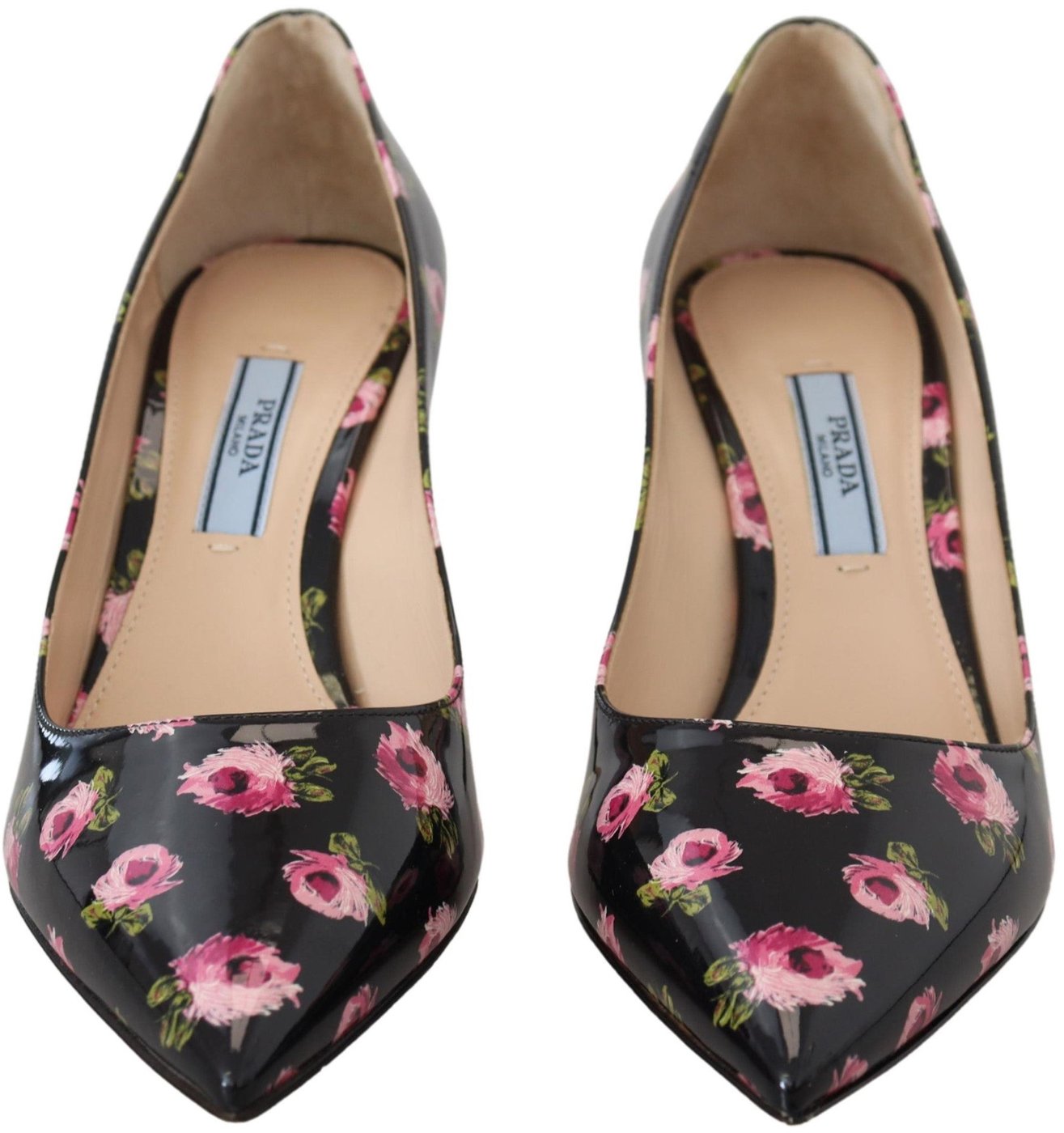 Prada Black Leather Floral Heels Stilettos Pumps