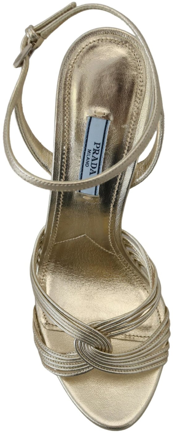 Prada Gold Leather Sandals Ankle Strap Heels Stiletto Sandal