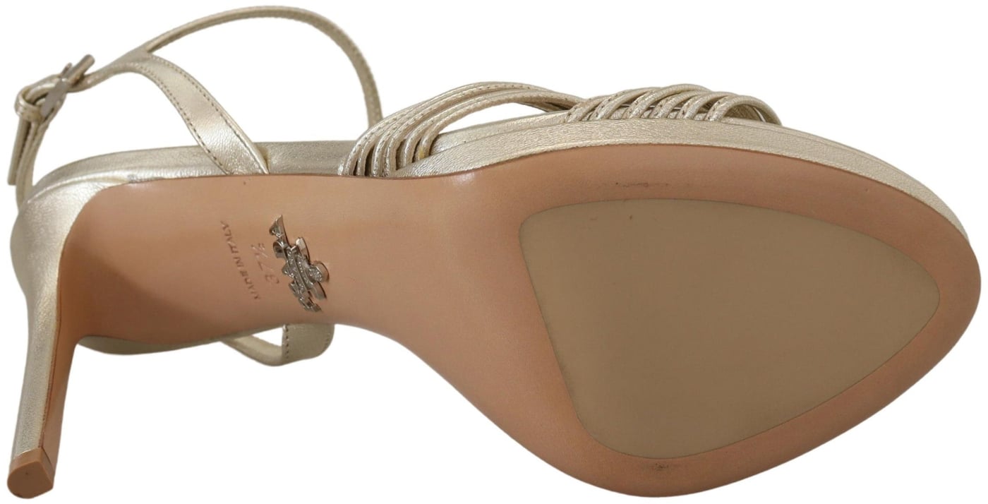 Prada Gold Leather Sandals Ankle Strap Heels Stiletto Sandal