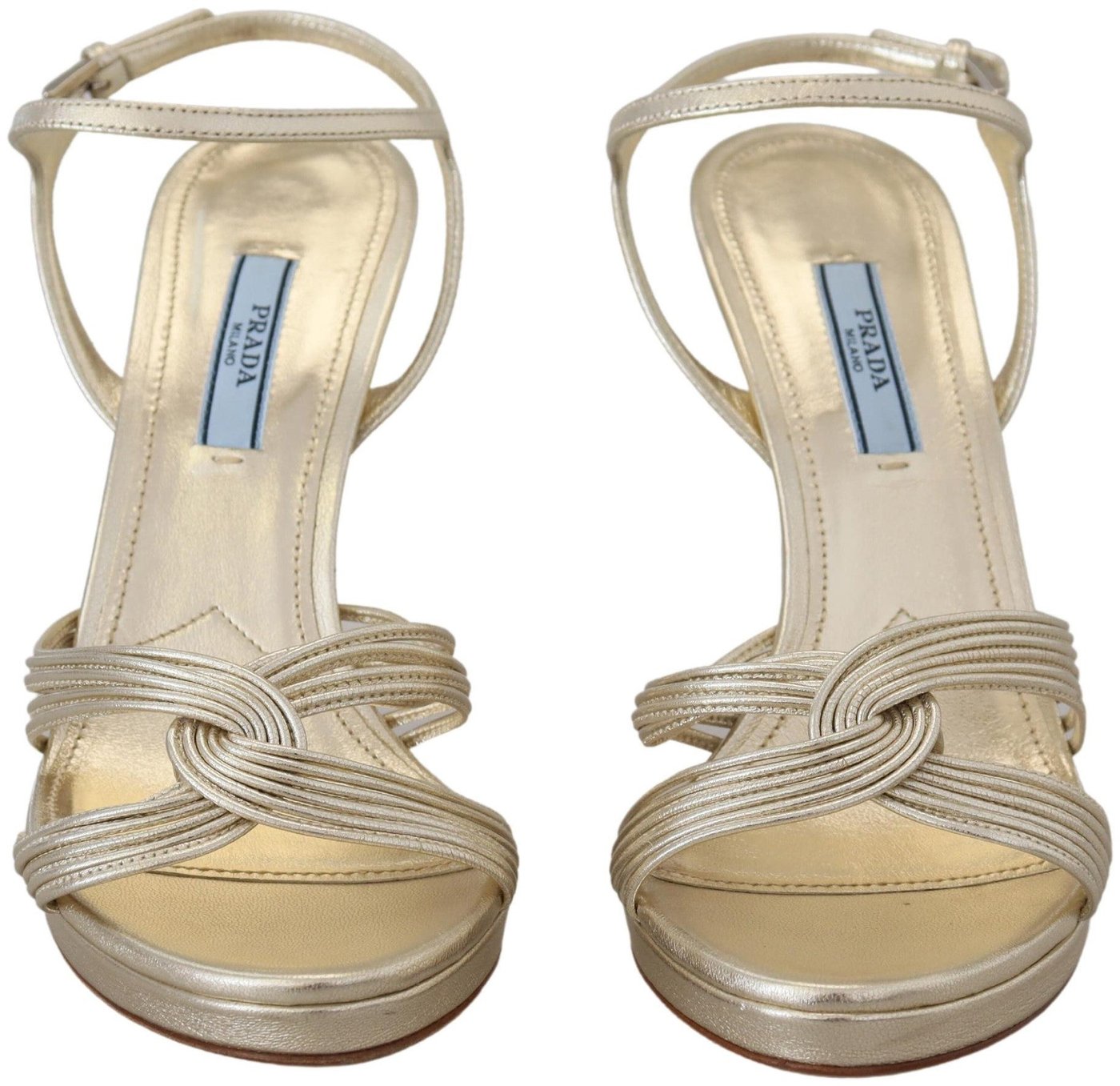 Prada Gold Leather Sandals Ankle Strap Heels Stiletto Sandal