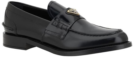 Prada Black Leather Logo Loafers