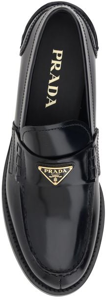 Prada Black Leather Logo Loafers
