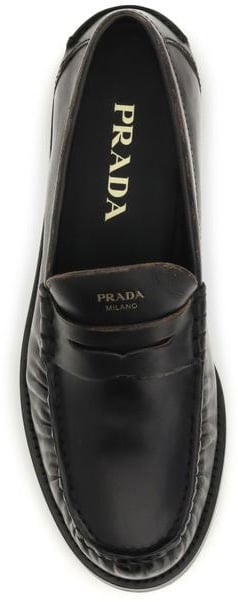 Prada Black Calf Leather Bos Taurus Slip-On Loafers