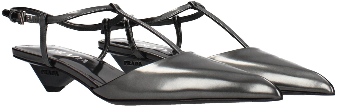 Prada Gray Leather Flat Sandals