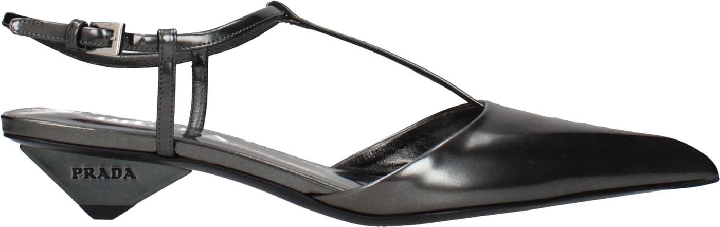 Prada Gray Leather Flat Sandals