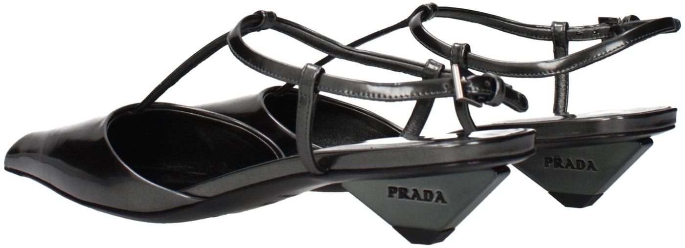 Prada Gray Leather Flat Sandals