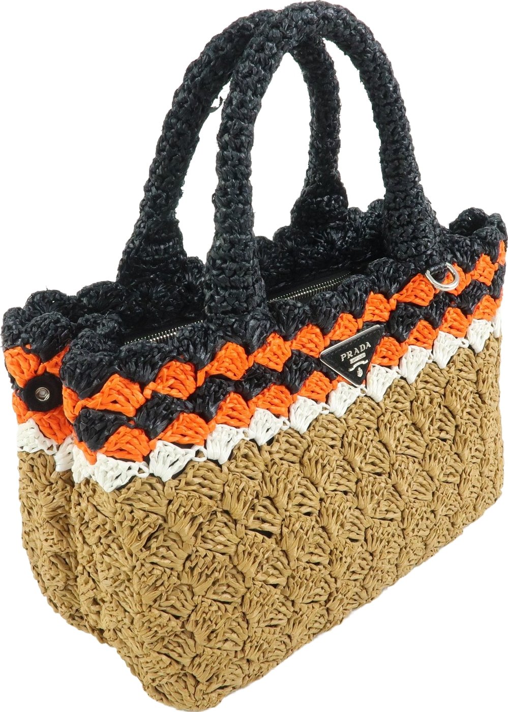 Prada Triangle Logo Raffia Crochet Small