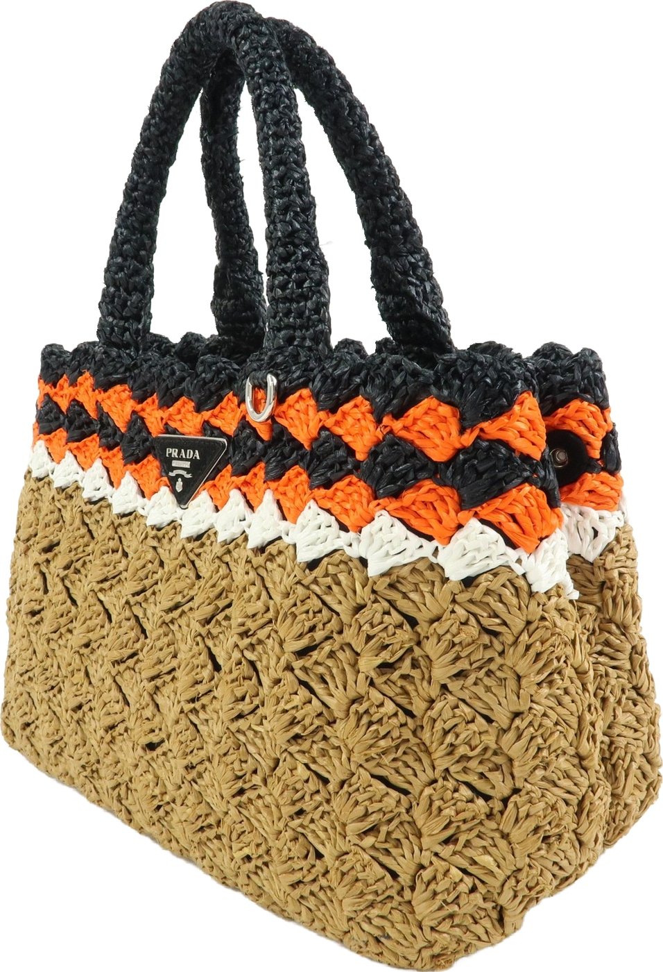 Prada Triangle Logo Raffia Crochet Small