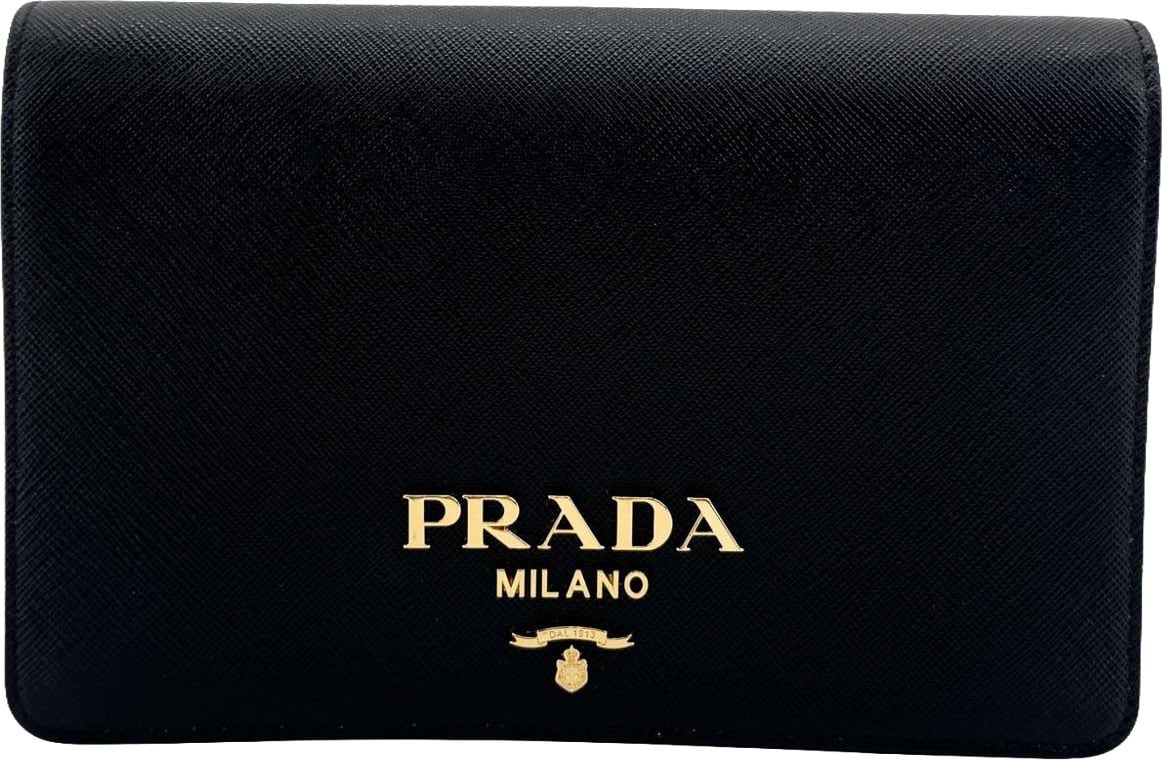Prada Flap Card Case on Chain Saffiano Leather