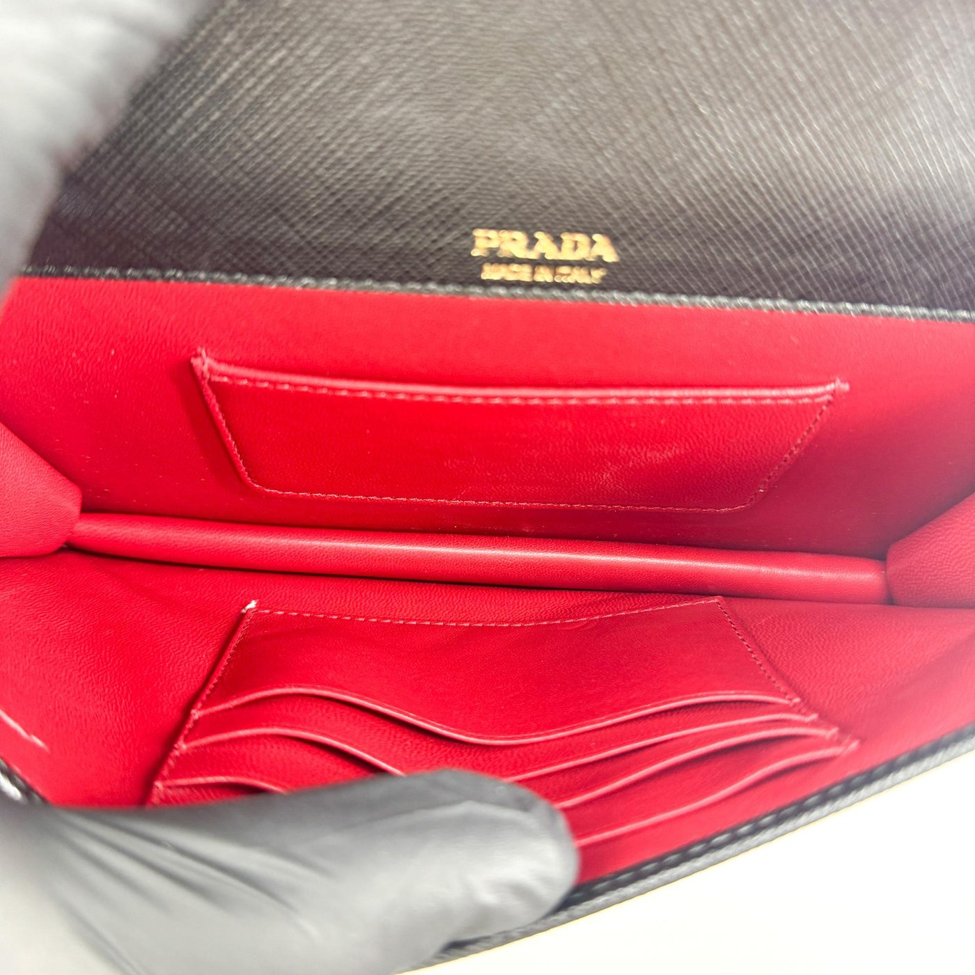 Prada Flap Card Case on Chain Saffiano Leather